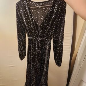 SHEIN Black Long Sleeve Polka Dot Dress